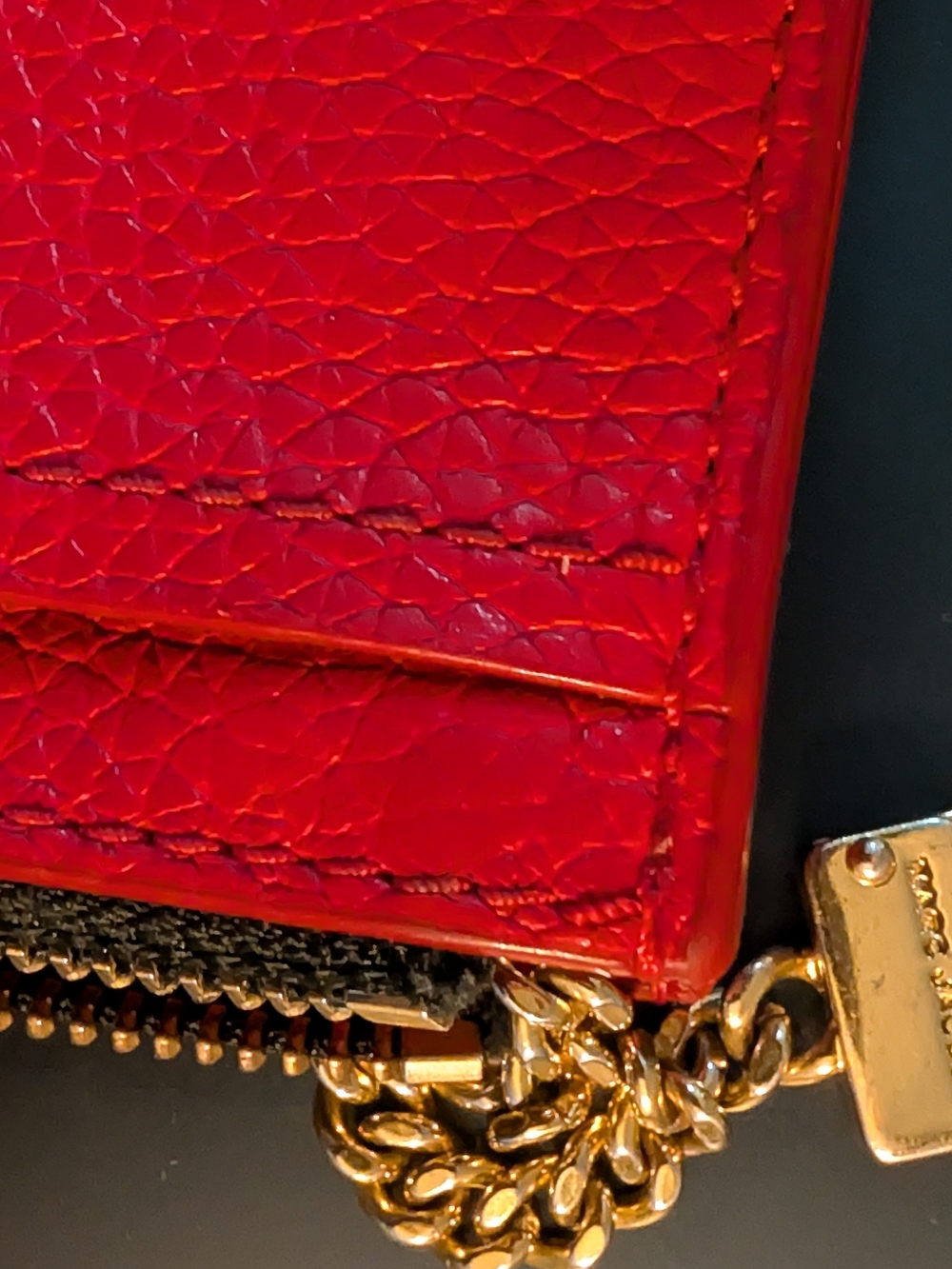 Red Leather Wallet with Gold Chain Accent - Picture 6 of 6